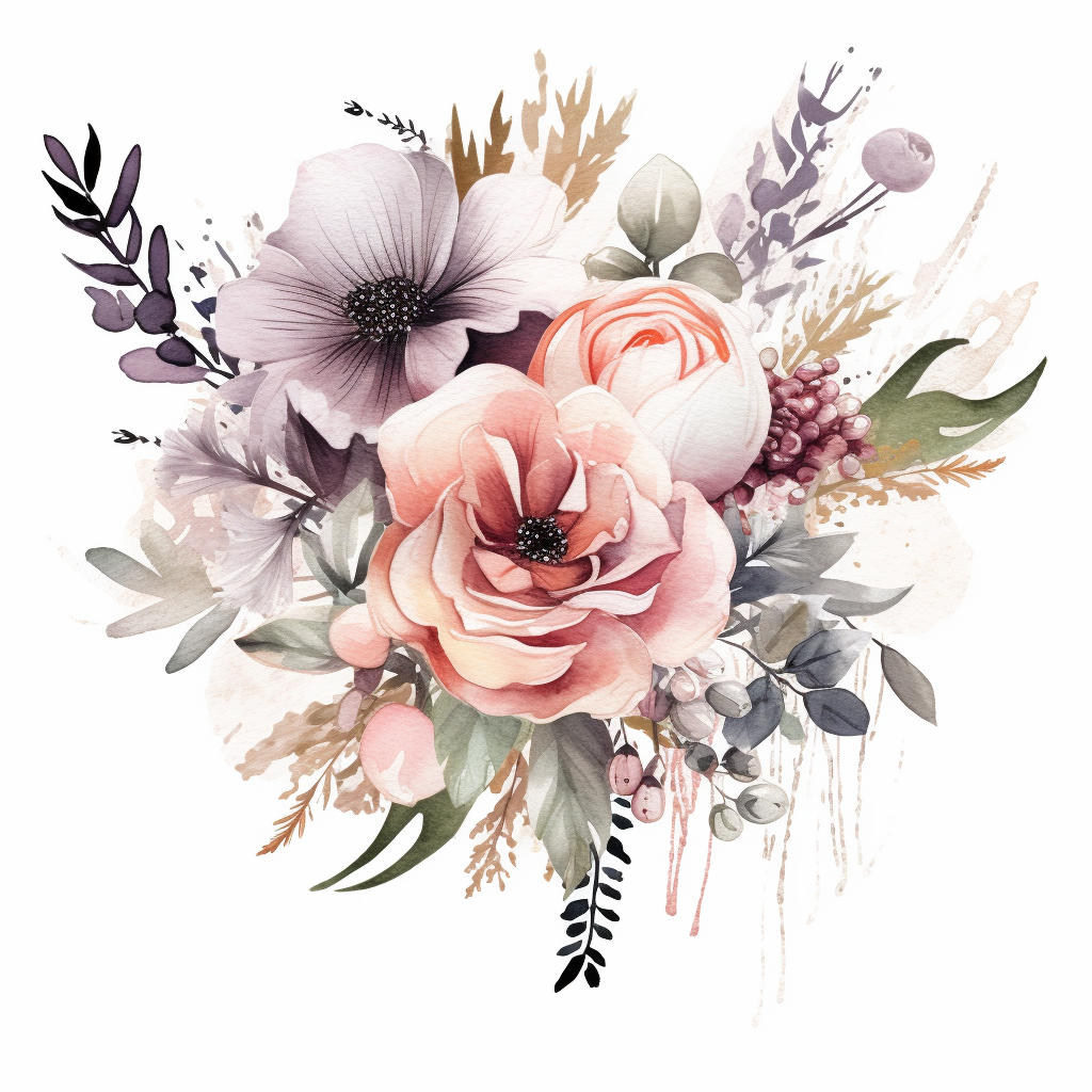 one watercolor wedding bouquet clipart on a white background, in the ...