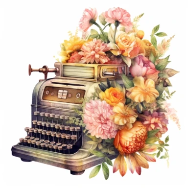 a watercolor enchanted old and used 1900 cash register profil view, enchanted collector's item surrounded by an arrangement of a number of dramatic extravagant saturated digital yellow 3D giant peonies, in the style of large-scale photography, lush detailing, watercolor style, pastel colors, playfully intricate, made of flowers, bloomcore, clipart, transparent png background