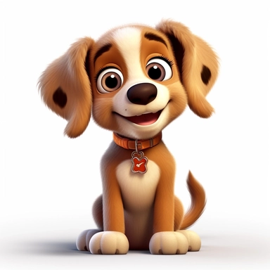 An adorable cute happy puppy dog with big puppy eyes, 3D image, full body image, pixar style, clipart