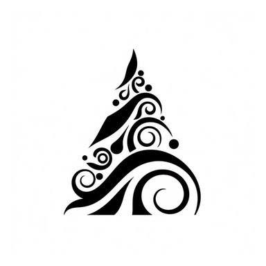 Black and white silhouette of a Christmas tree, clipart style, white background, thick lines, vector, simple design, flat color, solid color, Christmas core