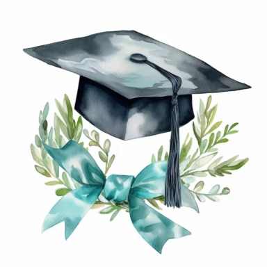 Graduation cap with a laurel wreath watercolor clipart