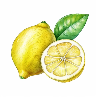 An illustration featuring half lemon clipart, final image should be rendered with colored markers and black lines, white background, watercolor