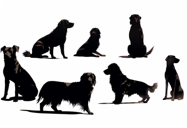 black dog silhouettes cliparts on white background, in the style of françoise basset, mary beale, animated gifs, petcore, boris kustodiev