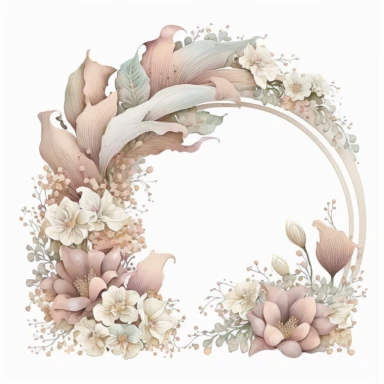 rounded horseshoe arch of lillys. clipart. watercolor. dusty pink/white pastel tones. white background