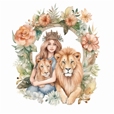 family, baby, lion and lioness,Watercolor Clipart high quality, white background , lion and lioness, cute, love