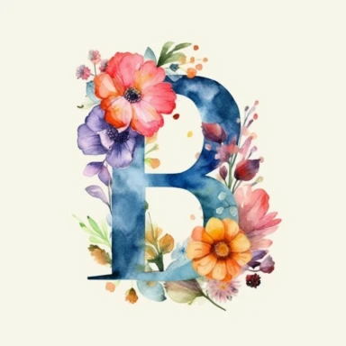 watercolor letter B with colorful flowers clipart, single clipart, high resolution, vibrant colors, 8k