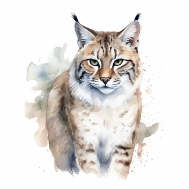 Bobcat illustration, watercolor clipart, isolated white background, 8k