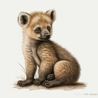 watercolor, clipart, cute baby hyena in the style of hyper-realistic animal illustrations, arbeitsrat für kunst, soft watercolours, animated gifs, sparklecore