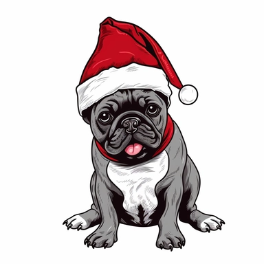 french bulldog playfully wearing santa hat with tongue out, full body Cricut Silhouette Graphics Dog white background SVG Dxf EPS Png Cdr Ai Pdf Vector Art Clipart instant download Digital Cut Print File