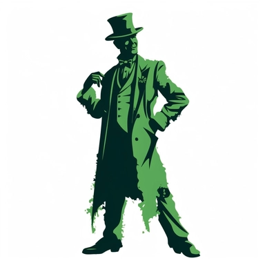 the riddler in a green suit with question marks clipart, logo simple, vector, flat 2d, white background, vector style, graphic design, art, company registration , banksy colors