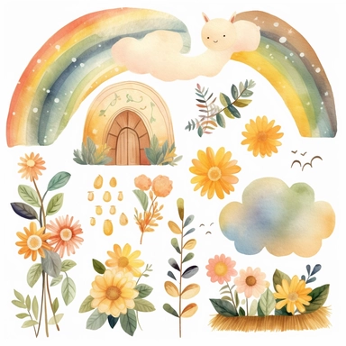 rainbows boho childish watercolor neutral colors sweet clipart collection with white background - - upbeta