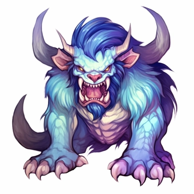 watercolor cartoon blue and purple tetrataur monster with colorful facial features, in the style of furry art, digital painting, cute and dreamy, manticore, #myportfolio, i can't believe how beautiful this is, detailed miniatures - Clipart desert cartoon t-shirt graphic, vector,contour, isolated on a white background