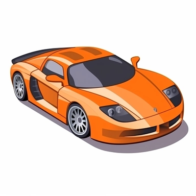 a sport car cartoon clipart on a white background, caricature-like, two dimensional