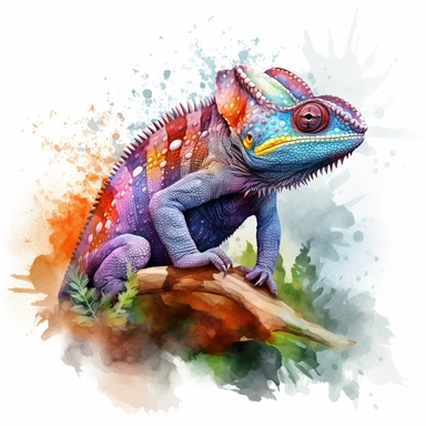 watercolour illustration free brushstrokes, beautiful and joyful, chameleon, mark brooks, naturecore, animal clipart, isolated on a white background,