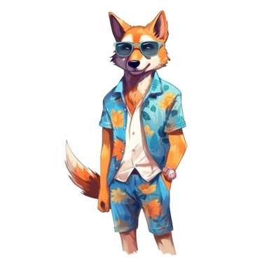 Summer Day Funny wolf guy Summer guy Sublimation Clipart, isolated on white background