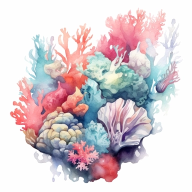 Coral Reef, pastel colors, white background, watercolor splash, clipart, by Jack Hughes