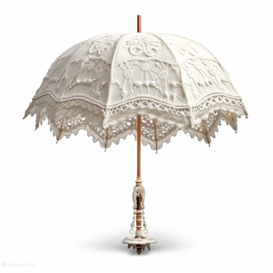 photorealistic magical pretty white victorian gothic parasol with lace on the edges for clipart on a white background