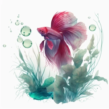 red betta fish and aquatic plants, light watercolor clipart, isolated on white background, James Jean and Peter Mohrbacher, no text, no captions