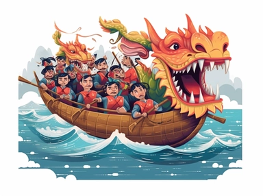 new year dragon boat traditional clip art, in the style of narrative-driven visual storytelling, quito school, illustrated advertisements, creative commons attribution, digitally enhanced, storybook illustration, 2d game art, isolated on white background
