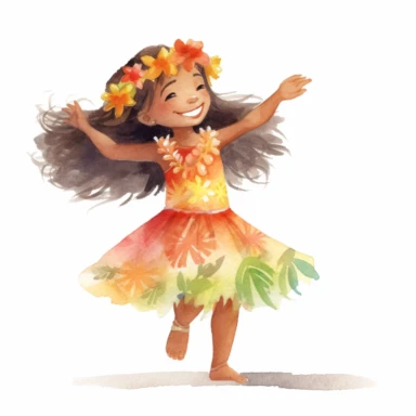 watercolour, adorable little hula dancer, she is 4 years old, clipart