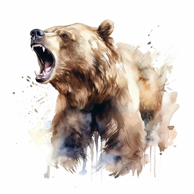 a watercolor painting of a Grizzly Bear, clipart, white background