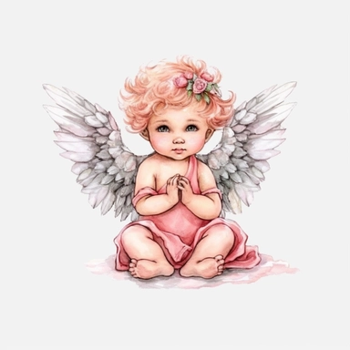 pink cute baby angel illustration clipart, detailed, black outline, white background, 4k, watercolor, digital art