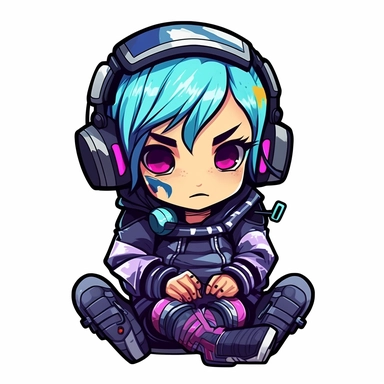 adorable simple cyberpunk gamer clipart, white background, adobe illustrator vector