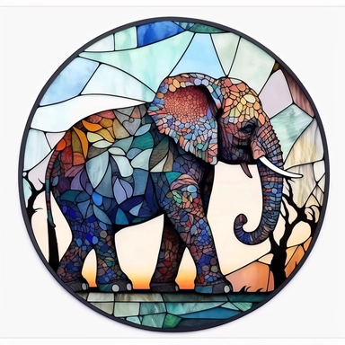 Stained Glass elephant ornament,in the style of circular, артур скижали-вейс, animated mosaics clipart on a white background, shutterstock contest winner, generative art, detailed painting, digital illustration, photoillustration isolated on white background, digital watercolor