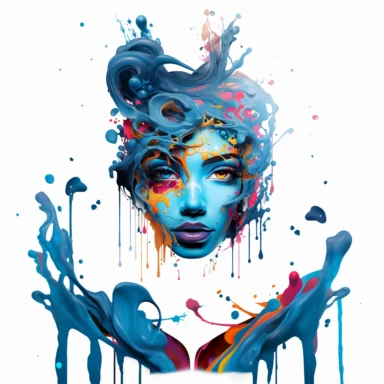 blue eyes bold lips, psychedelic art, neon glow, clipart, white background