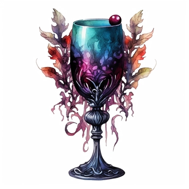 watercolour Victorian Gothic fancy wine glass, dark Gloomy shades of iridescent. mysterious, fantasy, highly detailed, 32k, isoplated on a white background, clipart - <@1098423716465102849> (relaxed)