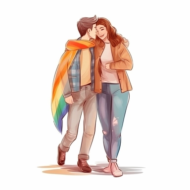 hand drawn painted beautiful happy lgbt couple illustration, clipart, 8k, hd, on white background