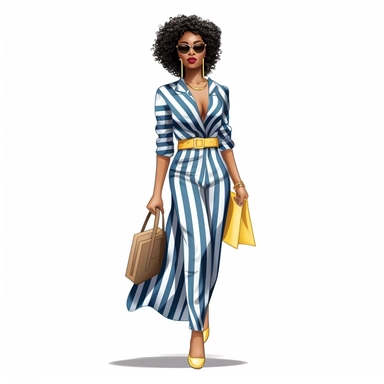 realistic illustration of Fashion-forward African American woman: Illustrate a clipart of a stylish African American woman wearing fashionable clothing and accessories. Showcase her confidence and individuality through her outfit and pose. clipart, isolated on white background, 4K