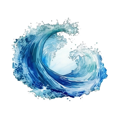 a Water wave in blue watercolor style, clipart, white background