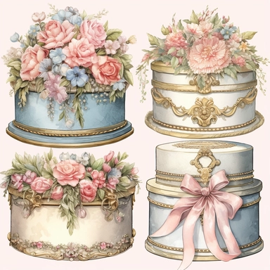 Watercolor detailed intricate hat boxes for a princess in soft colors with diamonds clipart - Image #1 <@1098423716465102849> - Image #1 <@1098423716465102849>