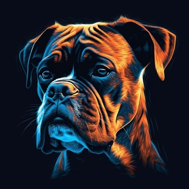 boxer dog, light painting, ultra detailed, clipart design graphic, vector, contour, 32k,