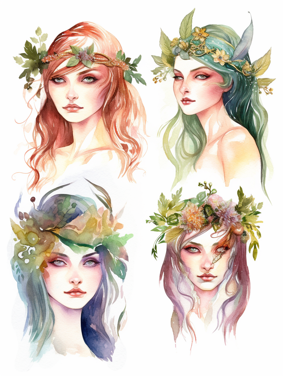 adult fantasy ethereal elfs watercolor clip art - Clip Art Library