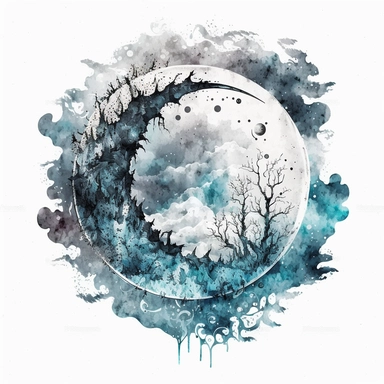 fantasy moon clipart circle on a white background, fantasy watercolor illustration, detailed, high res 8k