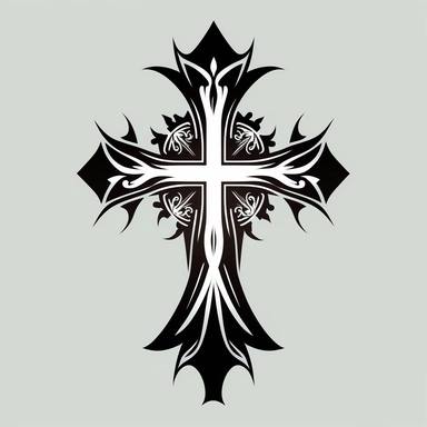 simple outline of a beautiful christian cross, clipart, svg cut file, flat 2d, black and white, minimalist, tattoo design