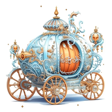 Pastel Beautiful Fairy pumpkin carriage in Cinderella Clipart ,Cartoon,hyper realistic, intricate detail, illustration style,high solution,on the white background