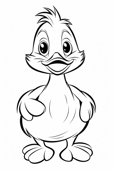 pixar Duck clipart, simple line art, monocromatic, isolated on white background, color image, full body, stroke line art, for toddler coloring, 8k