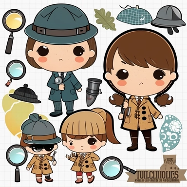 cute detective clipart, 14png, investigation, secret agent art, 300 dpi, transparent background
