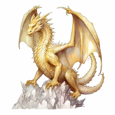 watercolour, extremely detailed, golden, adult dragon clipart, full body portrait, white background