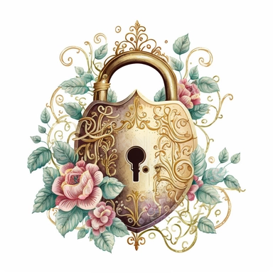 ornate gold lock detailed illustration watercolor clipart isolated white background
