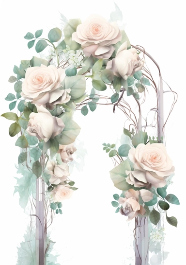 White Rose Arches Clipart, wall flowers, pastel colors, more details, high resolutions