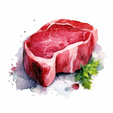 a raw beef steak ,watercolor sketch, clipart, white background