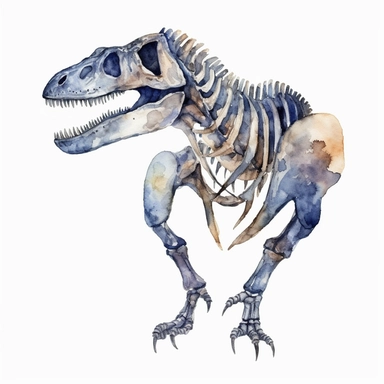 Watercolor dinosaur fossil clipart, white isolated background, space out, hd