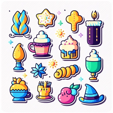 vector sticker design, Hanukkah clipart, white background, flat colors