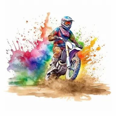 watercolor clipart of dirt bike of road track, environment scene, rainbow colors