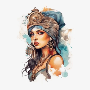watercolour beautiful indian woman Steampunk illustration, white background, watercolor white background, clipart style, transparent background, white background, seperated, vector design