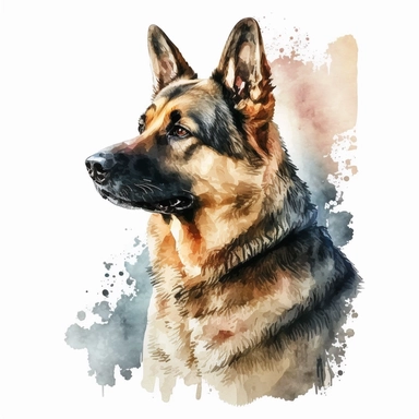a watercolor art painting of a German Shepherd, clipart, white background